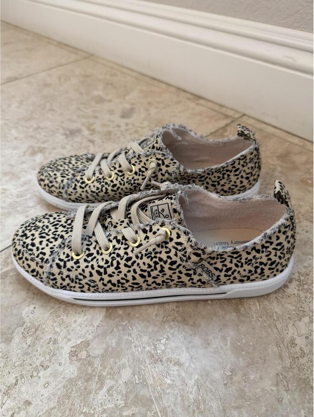 Bobs by Skechers Cheetah Print Memory Foam Slip-On Shoes, Size 8